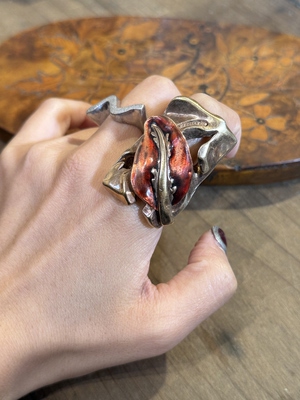 中古默认微瑕不退不换Graziella雕塑设计师专利设计银戒指18 码