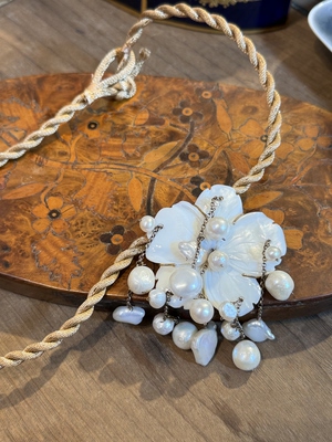 中古默认微瑕不退不换  贝母珍珠银胸针吊坠  意大利