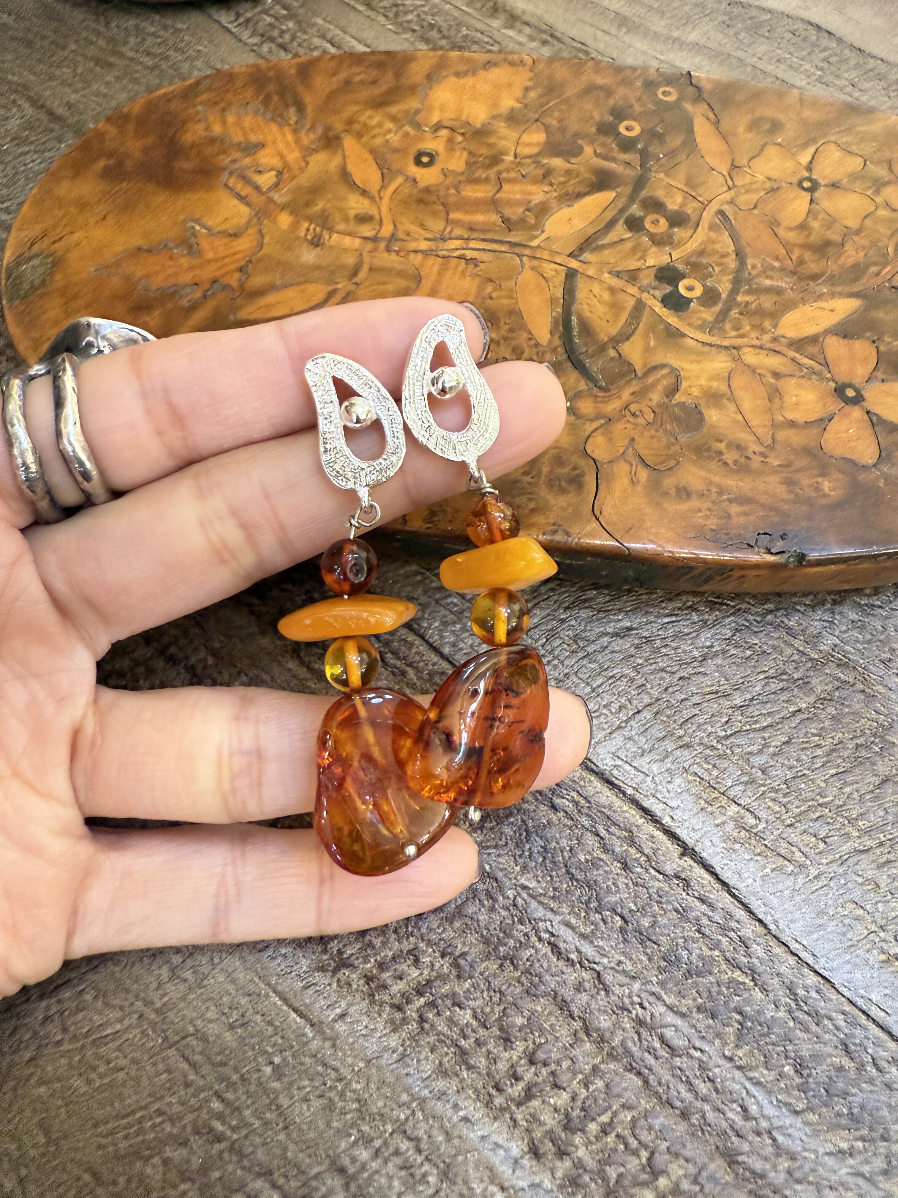 中古默认微瑕不退不换  天然琥珀银耳钉 意大利