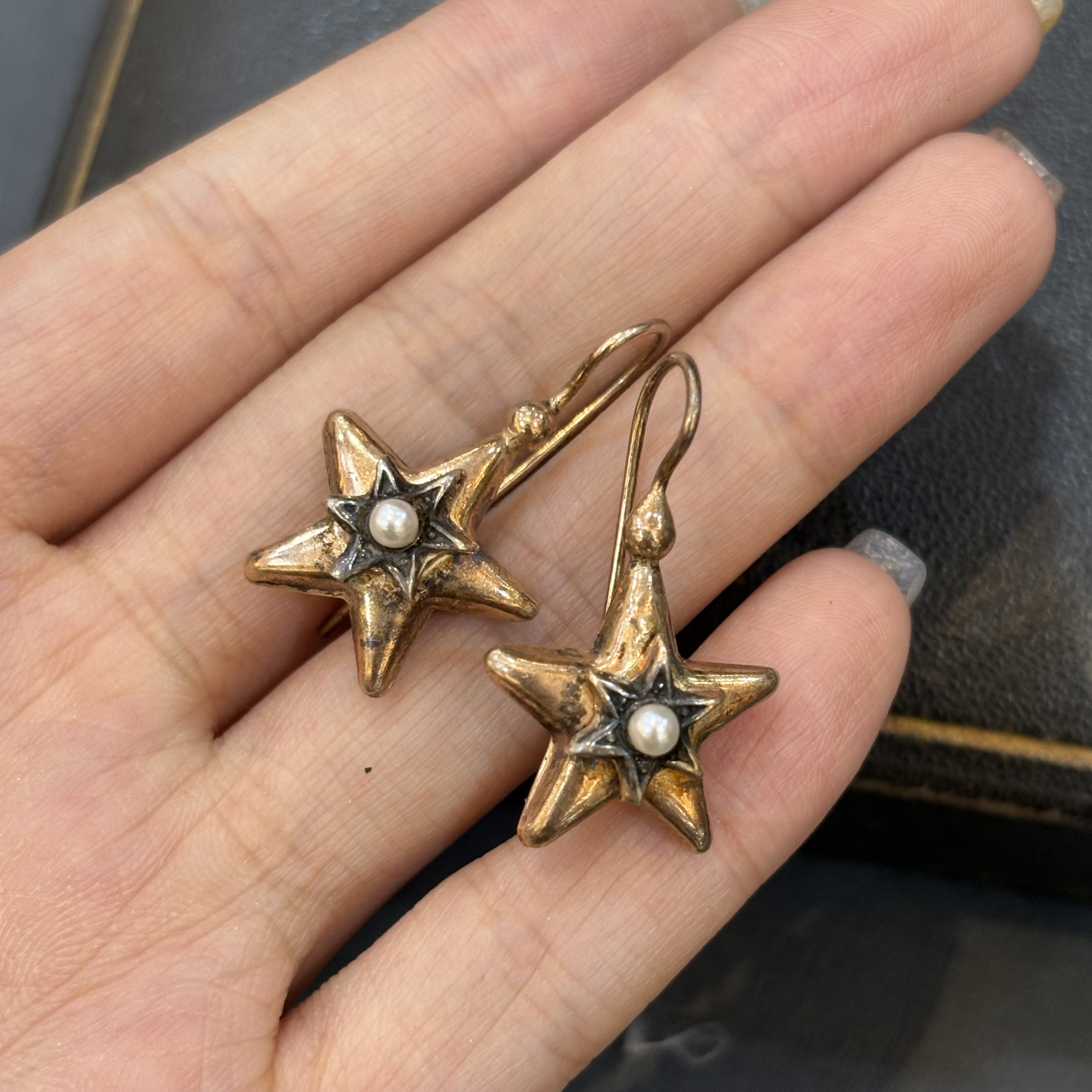 中古默认微瑕不退不换 星星银耳环装饰珠 意大利