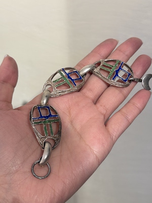中古默认微瑕不退不换 艺术珐琅银手链 16.3cm 意大利