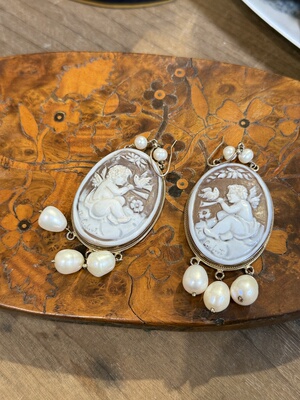 中古默认微瑕不退不换  老雕超大天使卡梅奥银耳环 意大利