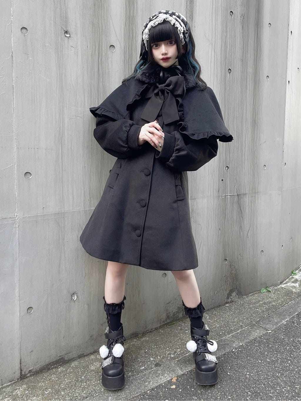 2023冬季新款日本日系甜美可爱斗篷蝴蝶结大衣 女