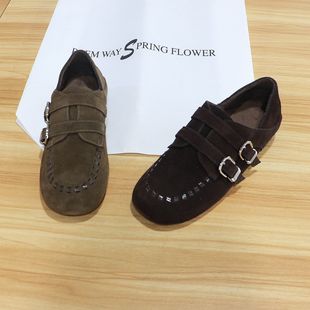 580 双扣带编织保暖豆豆鞋 856 2025冬真皮加绒勃肯鞋 诗路花语女鞋