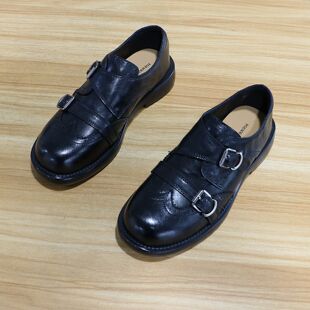 6049 诗路花语女鞋 女91 复古单鞋 2026春英伦风真皮布洛克乐福鞋