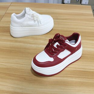 2026春季 真皮厚底板鞋 增高小白鞋 9041 松糕休闲鞋 诗路花语女鞋