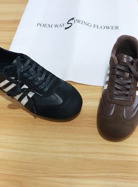 诗路花语女鞋2025冬真皮加绒德训鞋休闲运动鞋软底板鞋551-1349-1