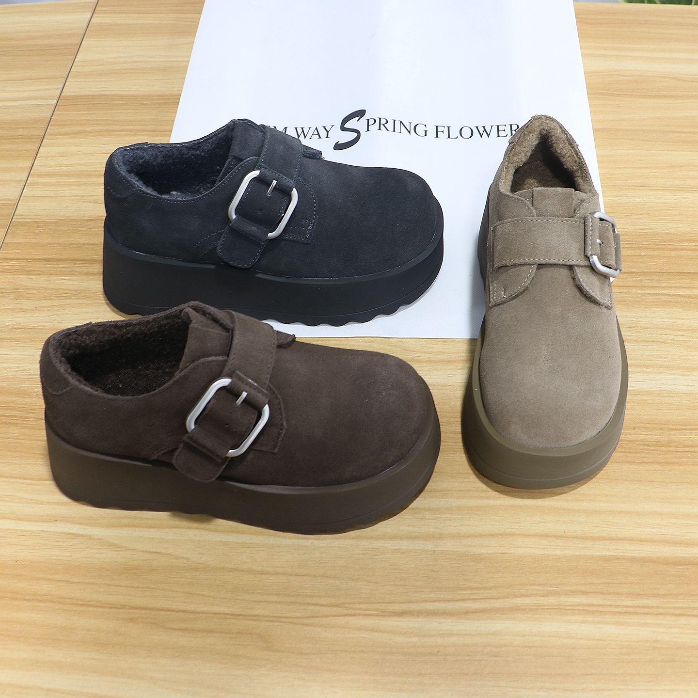 诗路花语真皮加绒厚底增高勃肯鞋