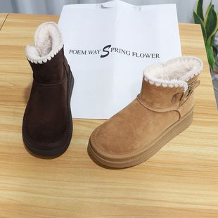 诗路花语雪地靴女2025冬真皮加绒加厚短靴保暖厚底棉靴子600 951
