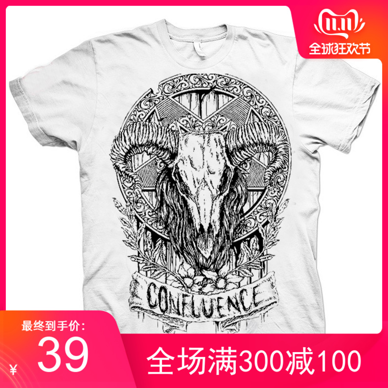 摇滚t恤男金属天堂欧美风高街潮牌恶魔骷髅头恶魔撒旦公羊短袖男|ruв категории Мужская одежда, футболка - от Buy2taobao.com для оказания профессиональной услуги покупки агента Taobao