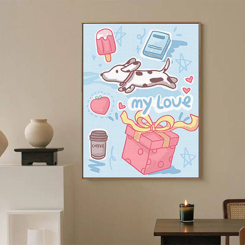 diy填充数字油画彩绘小狗卡通动漫手工减压填色油彩画手绘装饰画