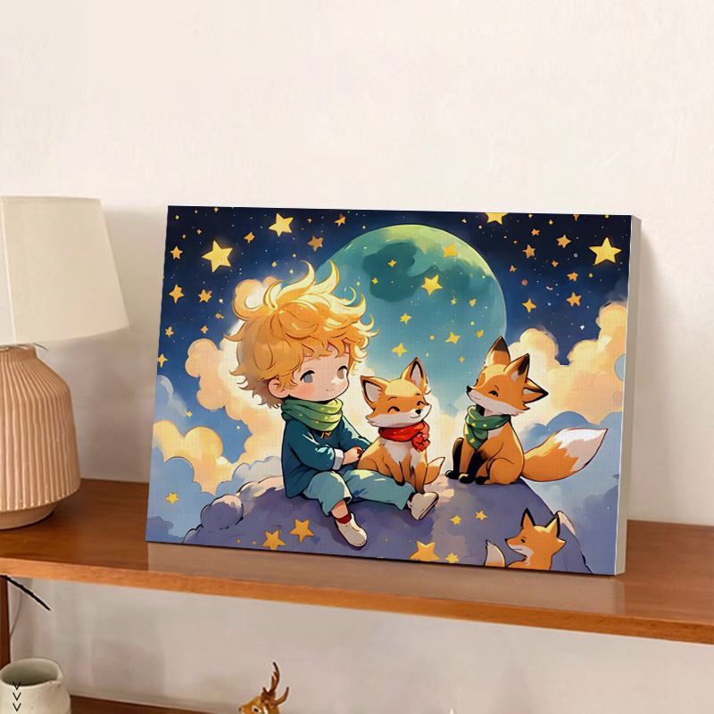 小王子玫瑰数字油画diy儿童卡通情侣简单手绘填色填充油彩画定制