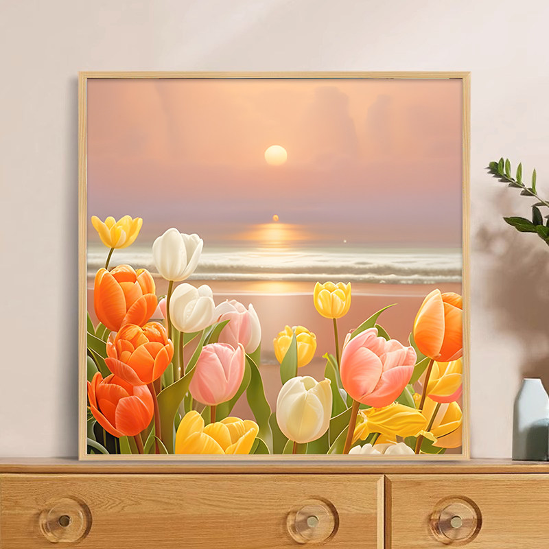 数字油画diy河边花卉风景油彩画手工填充涂鸦丙烯画画装饰画定制