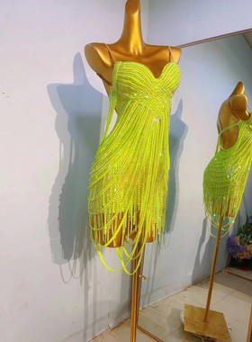 满钻拉丁舞演出服好看的舞蹈服专业赛服成人女儿童黄色舞蹈2400