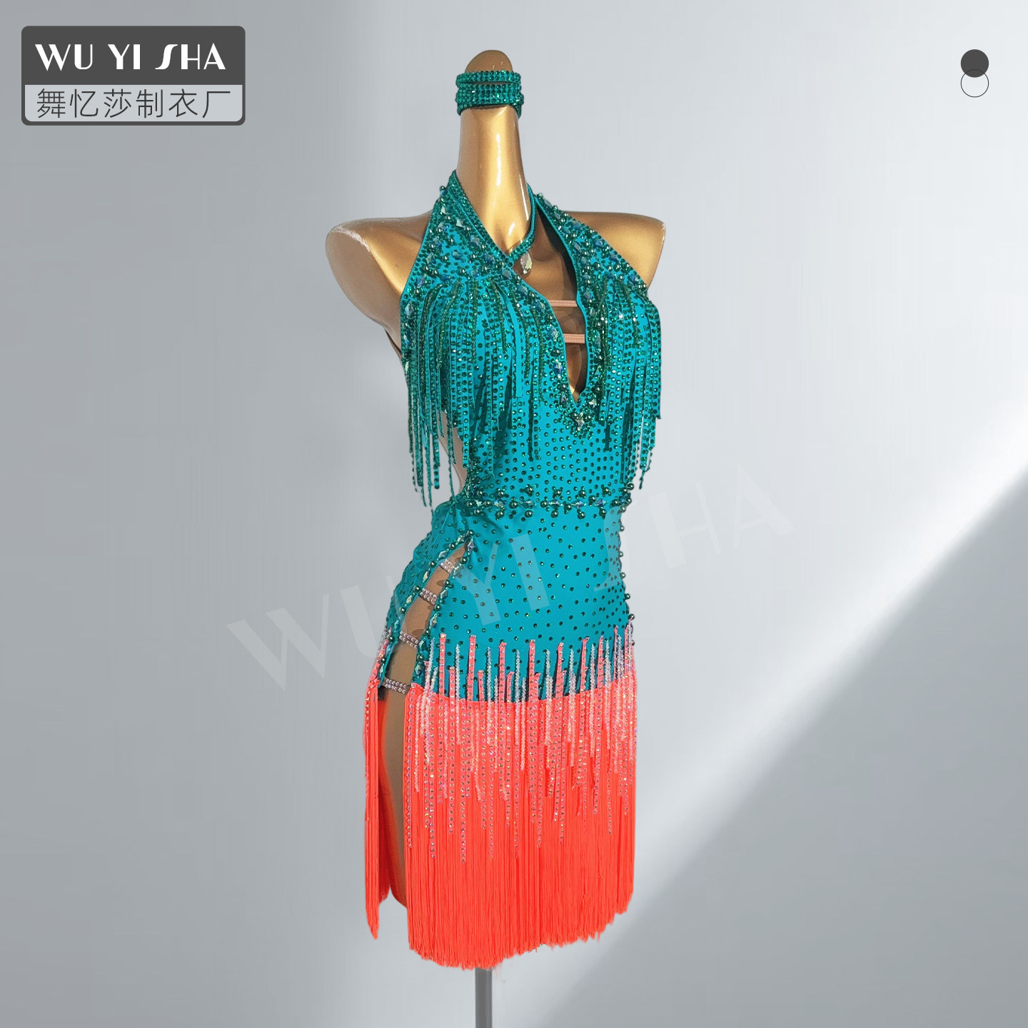 舞忆莎舞服拉丁舞花服比赛服绯红鸵鸟毛优雅高级演出服2582