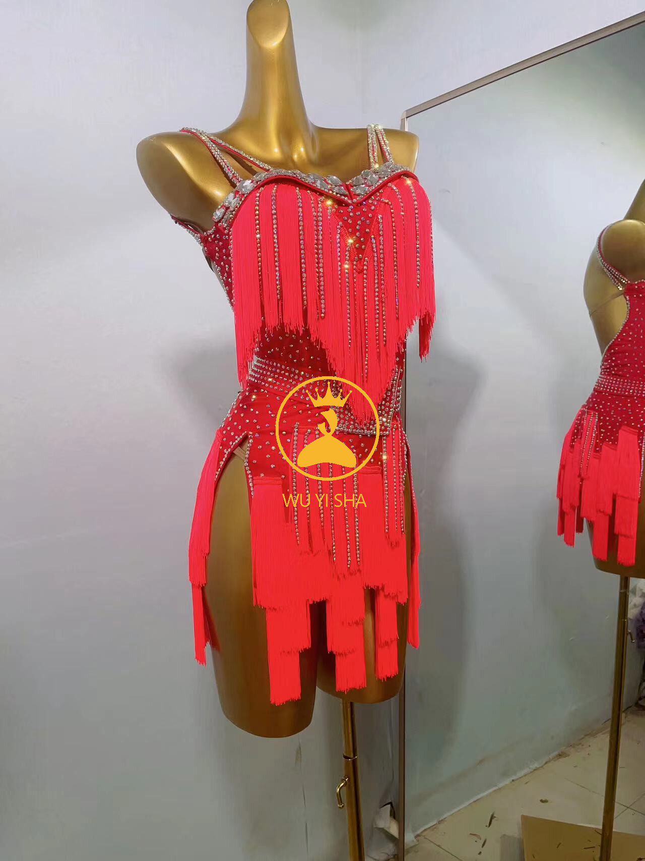 舞忆莎拉丁舞服红色新款