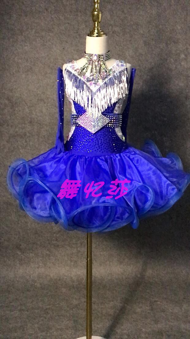 儿童镶钻拉丁舞服比赛蓬蓬裙