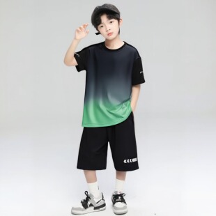 男童夏装套装速干篮球服2025新款儿童冰丝短袖运动t恤渐变速干衣