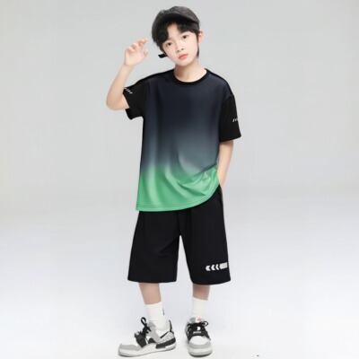男童夏装冰丝速干篮球服渐变套装