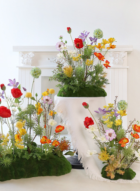 油画系列仿真花境地栽绣球鸢尾傲梅永生苔藓画框造景软装绿植装饰