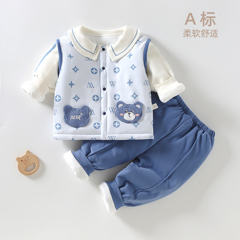 婴儿内衣套装冬季保暖加厚夹棉a类无骨棉袄3-18月宝宝睡衣秋冬款