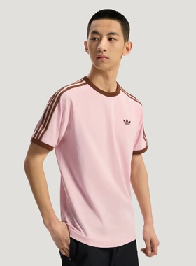 油腻叔adidas阿迪达斯三叶草男女夏季粉色条纹透气运动T恤KG6321