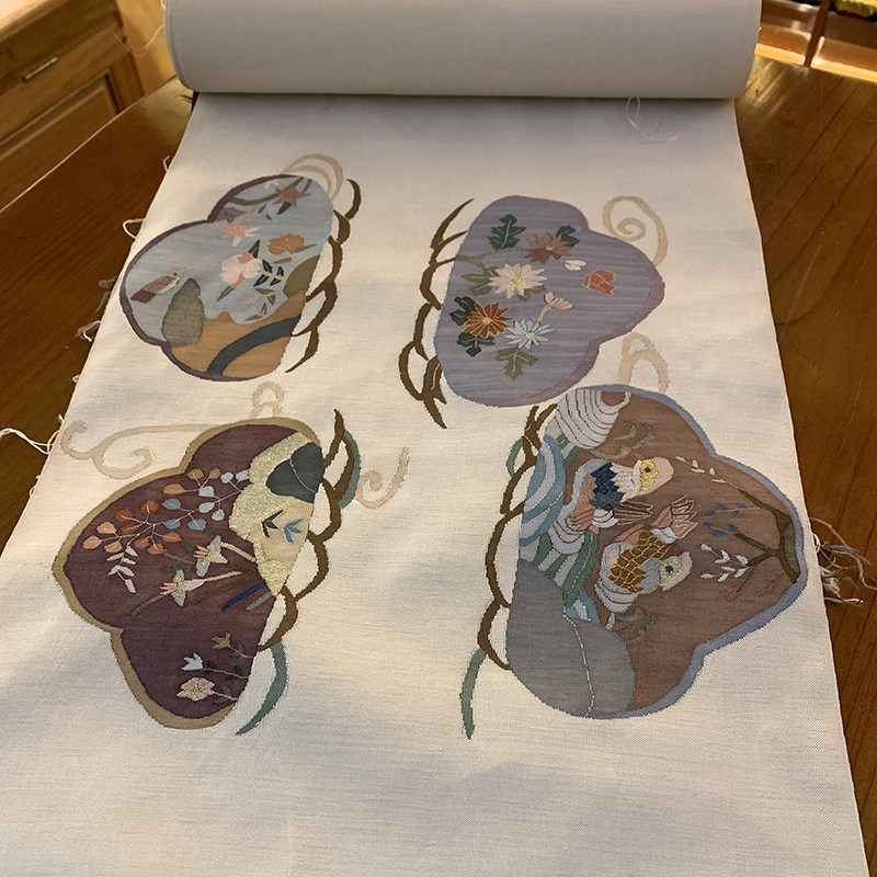 手工桑蚕丝老织物收藏品缂丝三通中式汉服旗袍面料精美花色非遗品