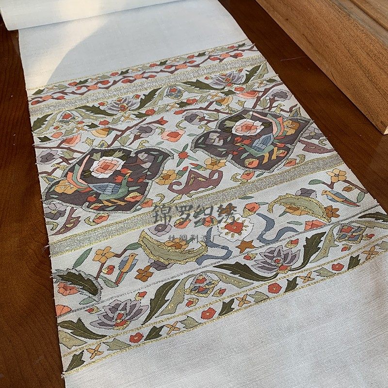 苏绣手工老织物缂丝带DIY汉服旗袍衣料茶席桌旗面料收藏品高定