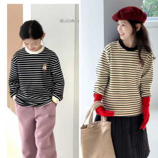 5588 百搭休闲中大童条纹加绒打底衫 嗨大E小e2025秋冬新款 女童韩版