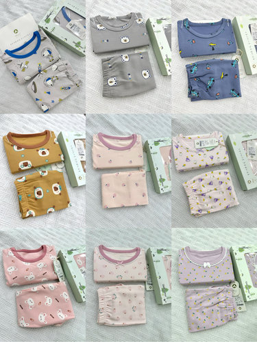 棉.沐之晞子印新款男女童秋冬款内衣套装家居服中童大童110-180