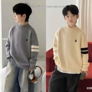 样衣挂板特价大E小e2025秋冬新款男童韩版百搭休闲加绒水貂绒毛衣