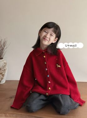 U-mail2025秋冬新款男女童韩版百搭休闲中大童加厚保暖毛衣3328