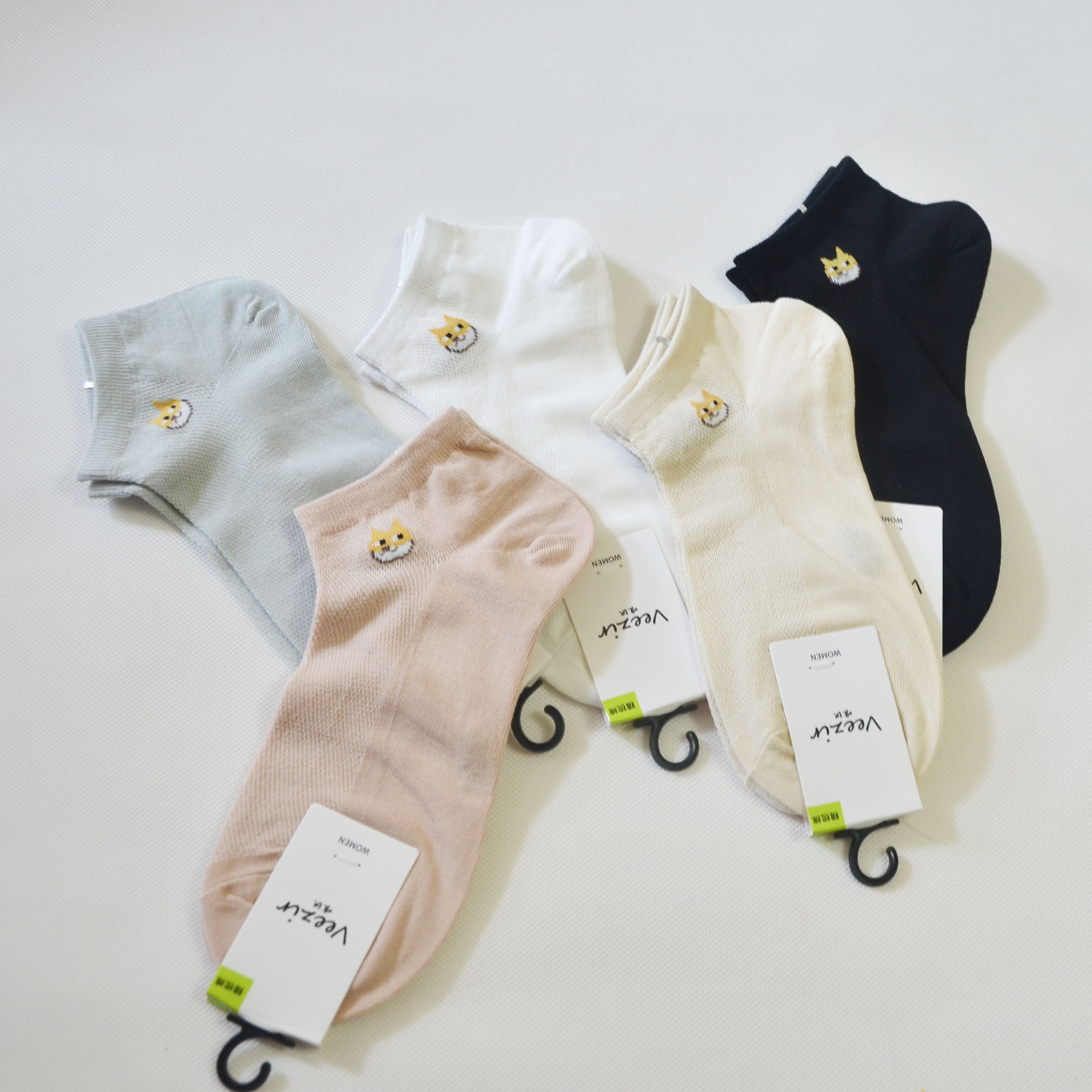 特价夏天季唯织女士短筒薄款半网精梳棉运动舒适透气卡通猫船袜子