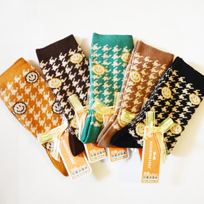 新品MISSKING1983复古春秋冬季加厚笑脸时尚中筒袜子筒20CM