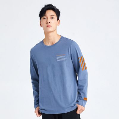 拓路者舒适纯棉春秋新品男式t恤针织长袖圆领内搭印花休闲打底衫