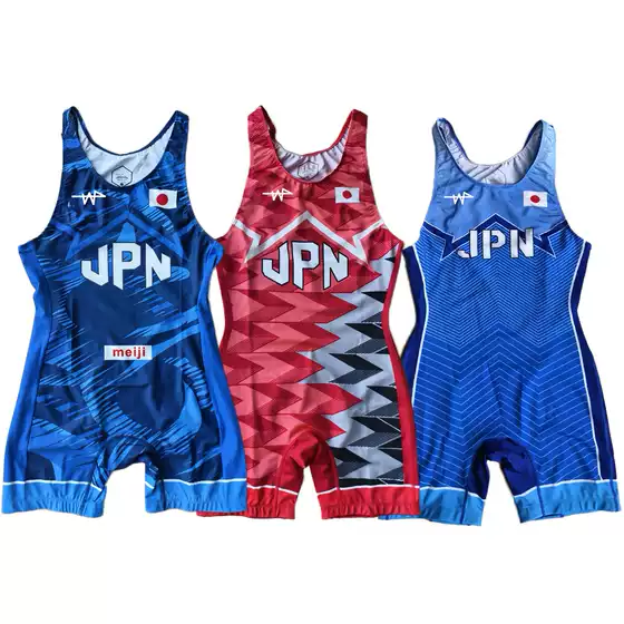 2024-2025 Japan Team Paris Men's Wrestling Uniform One-Piece Elastic Fitness Weightlifting Suit with Logo Printing Available