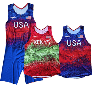 2024巴黎马拉松花色肯尼亚美国上衣压胶田径背心田径服 订制LOGO