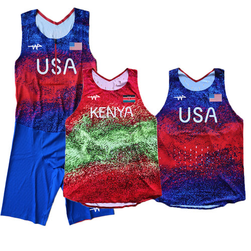 2024巴黎马拉松花色肯尼亚美国上衣压胶田径背心田径服 订制LOGO
