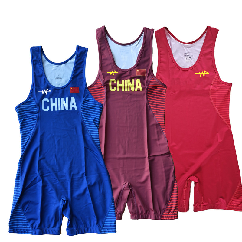 中国队2018-2019版石智勇比赛同款 连体举重 摔跤服 连体紧身衣