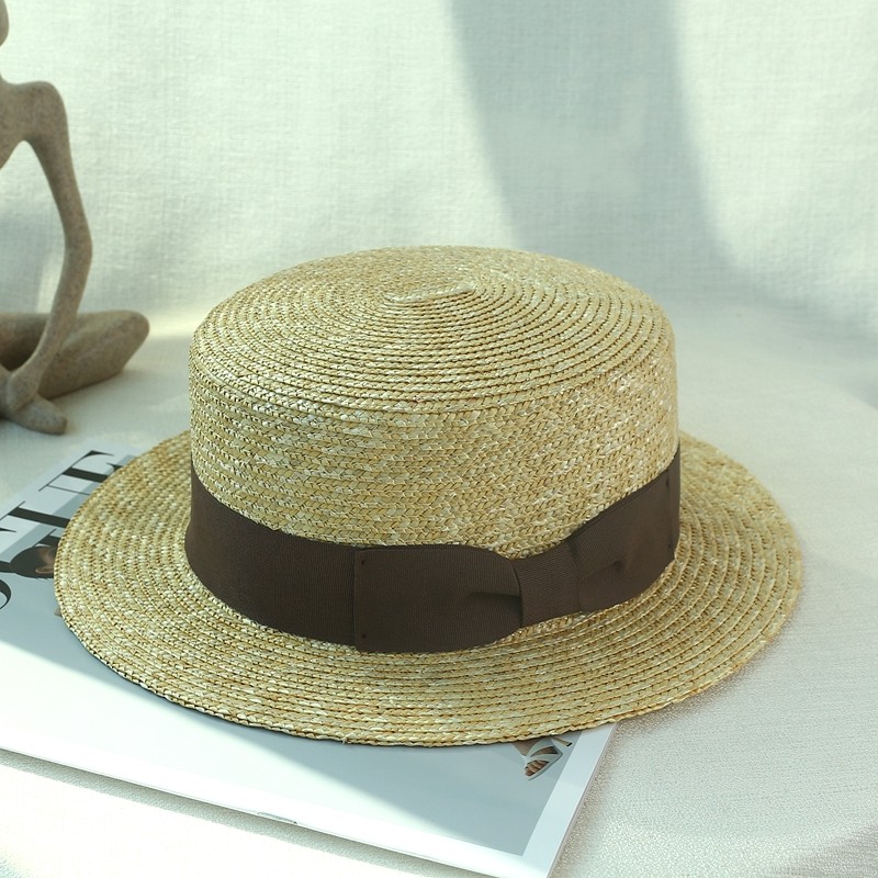 春夏新款女逛街海滩度假麦秆草帽遮阳防晒帽子英伦风复古平顶礼帽