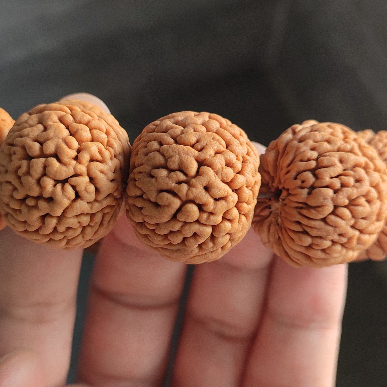 a1大龙鳞纹柳叶脐荔枝纹姜黄皮圆矮桩桃核手串野生饰品23mm