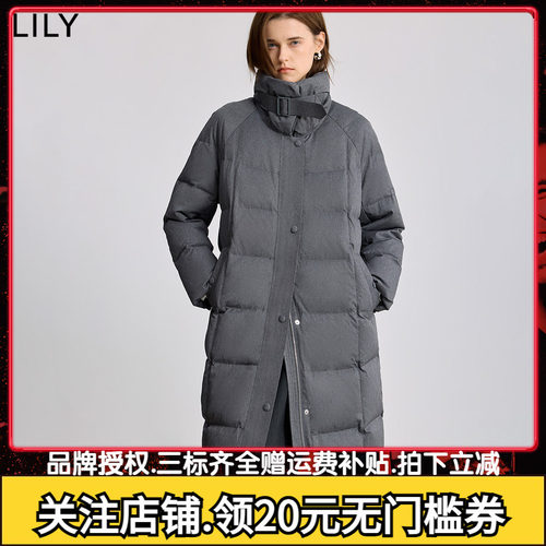 LILY2025冬新款女装格雷系立领90鸭绒休闲通勤泡芙羽绒服外套长款
