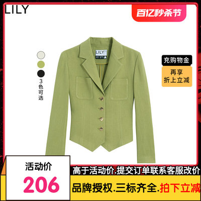 【商场同款】LILY2022秋新款女装别致洋气单排扣收腰短款西装外套