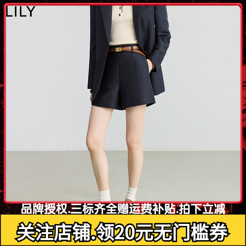 【商场同款】LILY2025秋新款复古气质通勤藏青色西装短裤休闲裤女