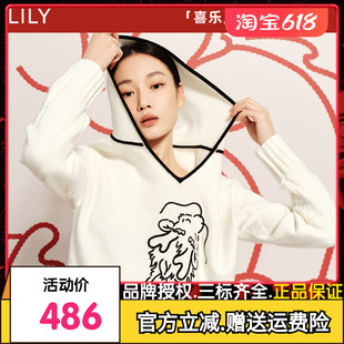 含绵羊毛休闲通勤连帽针织衫 龙年限定 LILY2024春新款 套头毛衣