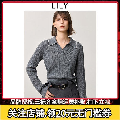 【商场同款】LILY2025春新款女装绵羊毛混纺肌理感修身针织衫毛衣