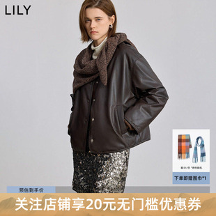 LILY2025冬新款女装双面穿PU皮90鸭绒休闲通勤轻量羽绒服外套短款