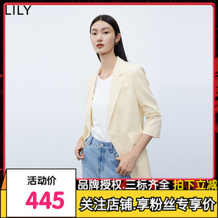 西装 垂坠醋酸别致褶皱复古一粒扣七分袖 外套女 女装 LILY2023秋新款