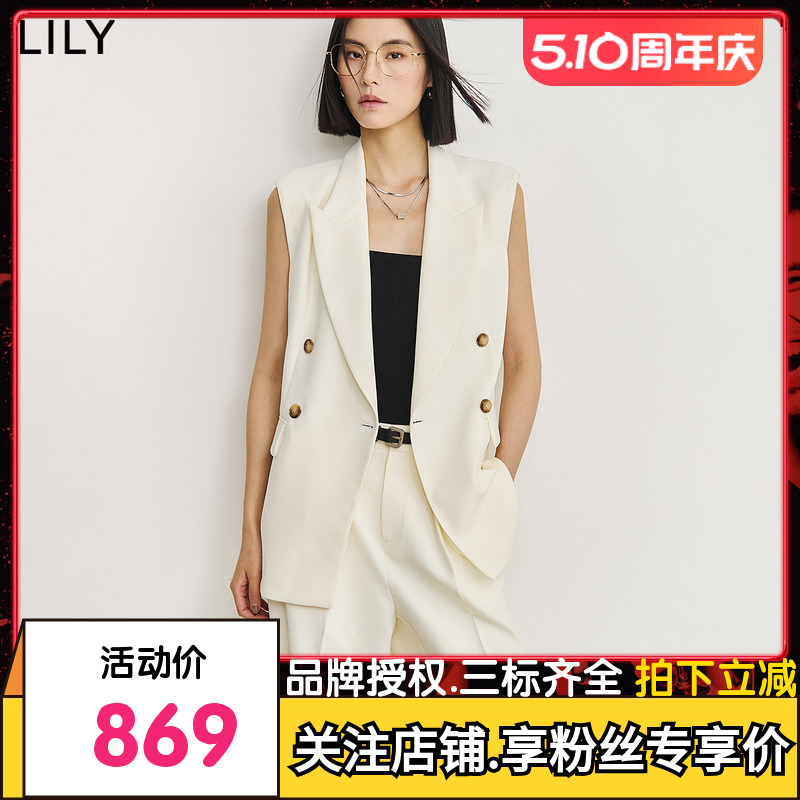 【商场同款】LILY2024夏新款女装复古休闲西装马夹叠穿马甲背心女