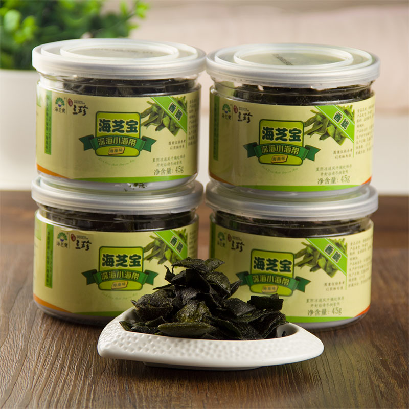 海芝宝香脆深海小海带45G4盒海藻味牛肉味干海带脆片即食零食包邮